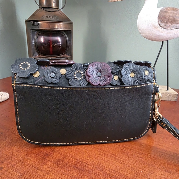 Coach 1941 58181 Tea Rose Clutch Black Leather Wristlet Bag - Picture 7 of 16